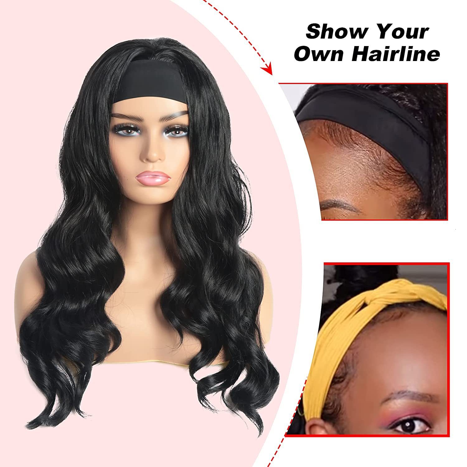 wig Headband ice silk headband big wavy long curly hair synthetic wig headband headband wig