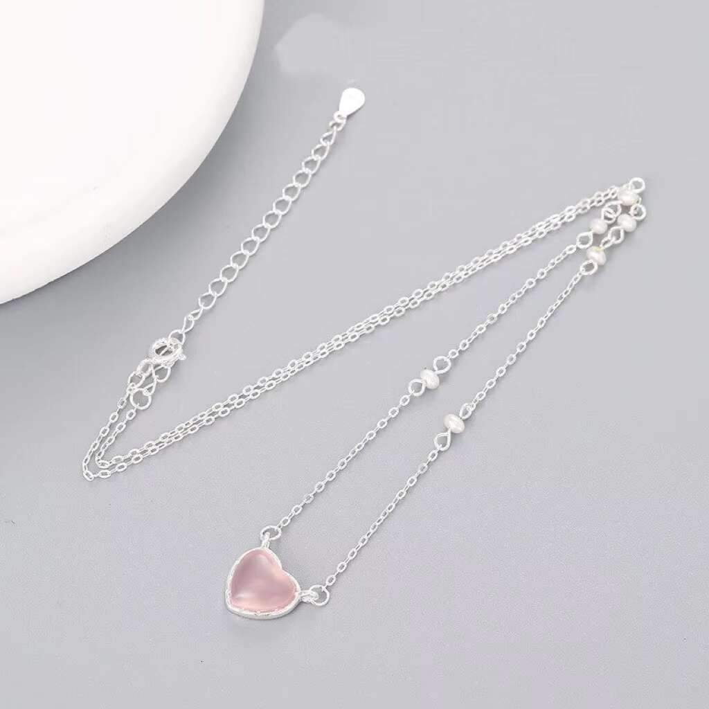 S pure sier high-quality classic pink heart-shaped pendant necklace cubic zirconia women's jewelry