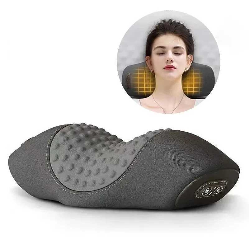 Electric Massager Cervical Pillow Hot Compress Vibration Massage Neck Traction Relax Sleeping Memory Foam Neck Guard Pillow GreyW250512