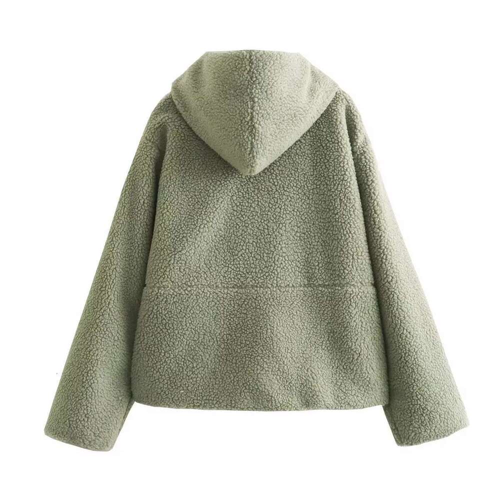 autumn new women's clothing style fashionable and versatile French casual hooded cardigan loose lamb wool jacket