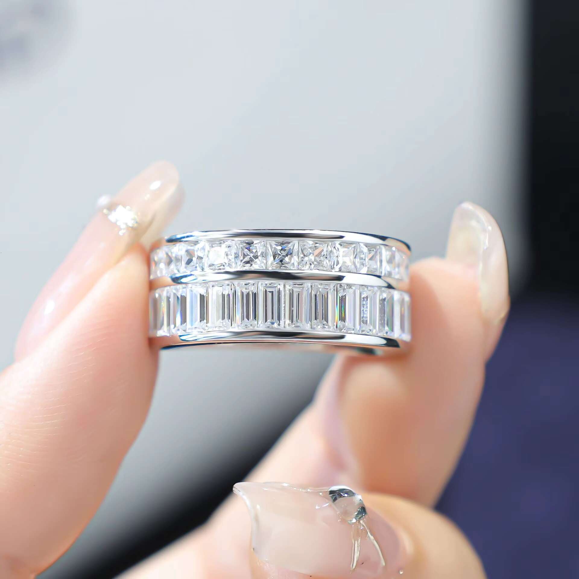 DEYIN Direct Manufacturer S925 Silver Baguette Princess Cut White Vvs Moissanite Real Gold Plated for Wedding Man Ring
