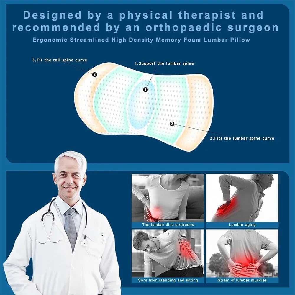 Memory Foam Lumbar Support Pillow for Lower Back Pain Relief for Car Seats Office Chairs Gaming ConsolesSofasReclinersBedsW250512