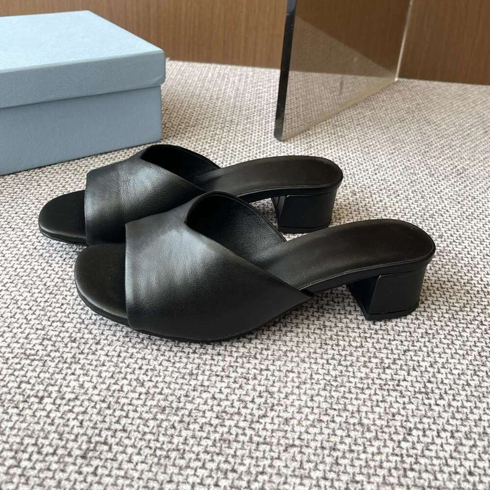 Women Genuine Leather Slippers Med Heels Summer Slides Solid Colors Leisure Pumps Designer Shoes Zapatillas De Mujer