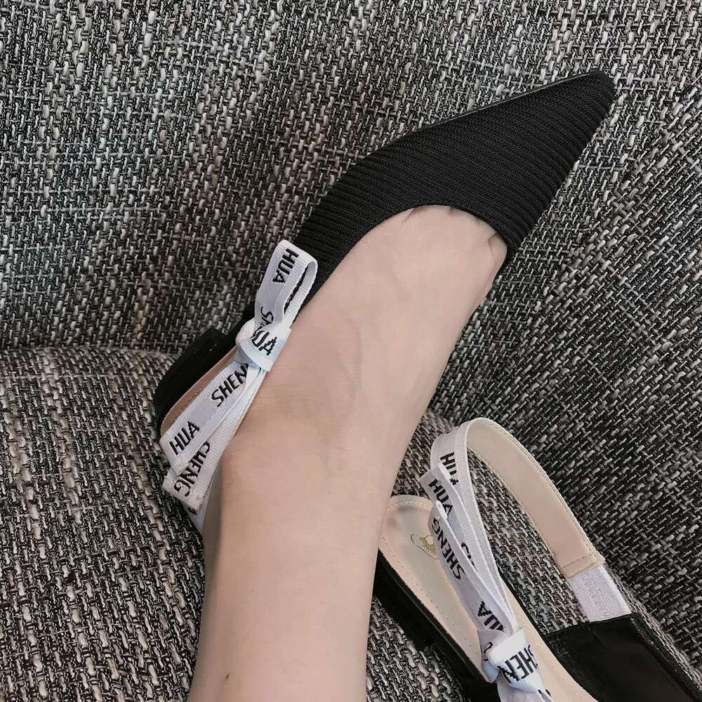 Bow-knot Pointed Toe Sandals Solid Female Pumps Slingback Spring Kitten Heels Women Shoes Outdooor Zapatos Mujer