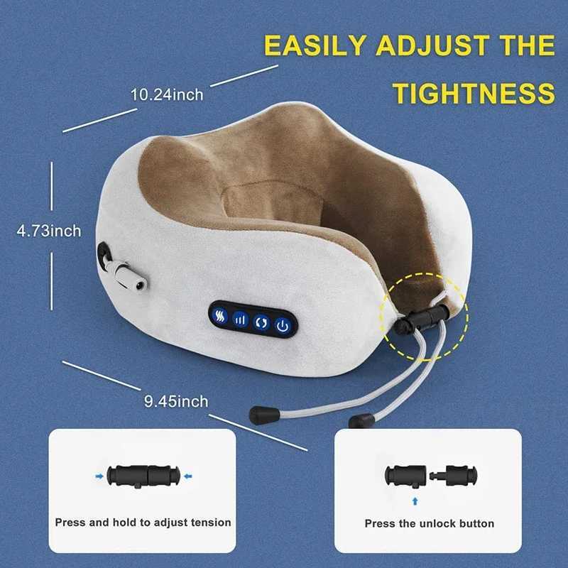 Electric U Shaped Massage Pillow Heated Neck Massager Memory Foam Soft Sleeping Travel Airplane Pillow Cervical Health Care ToolW250512