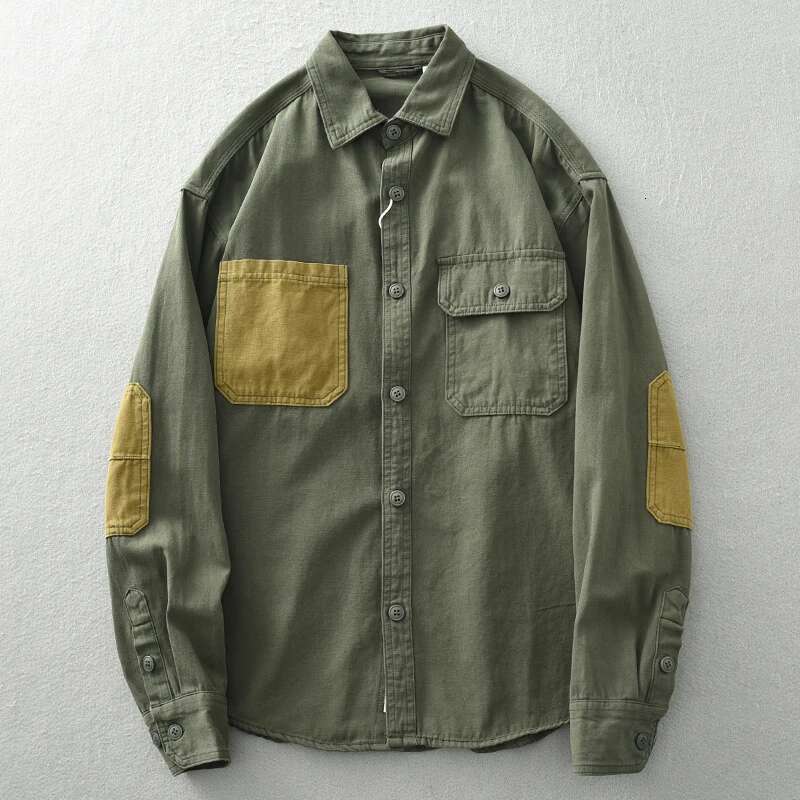 Men's Long Sleeve Autumn Color Patchwork Casual Shirt