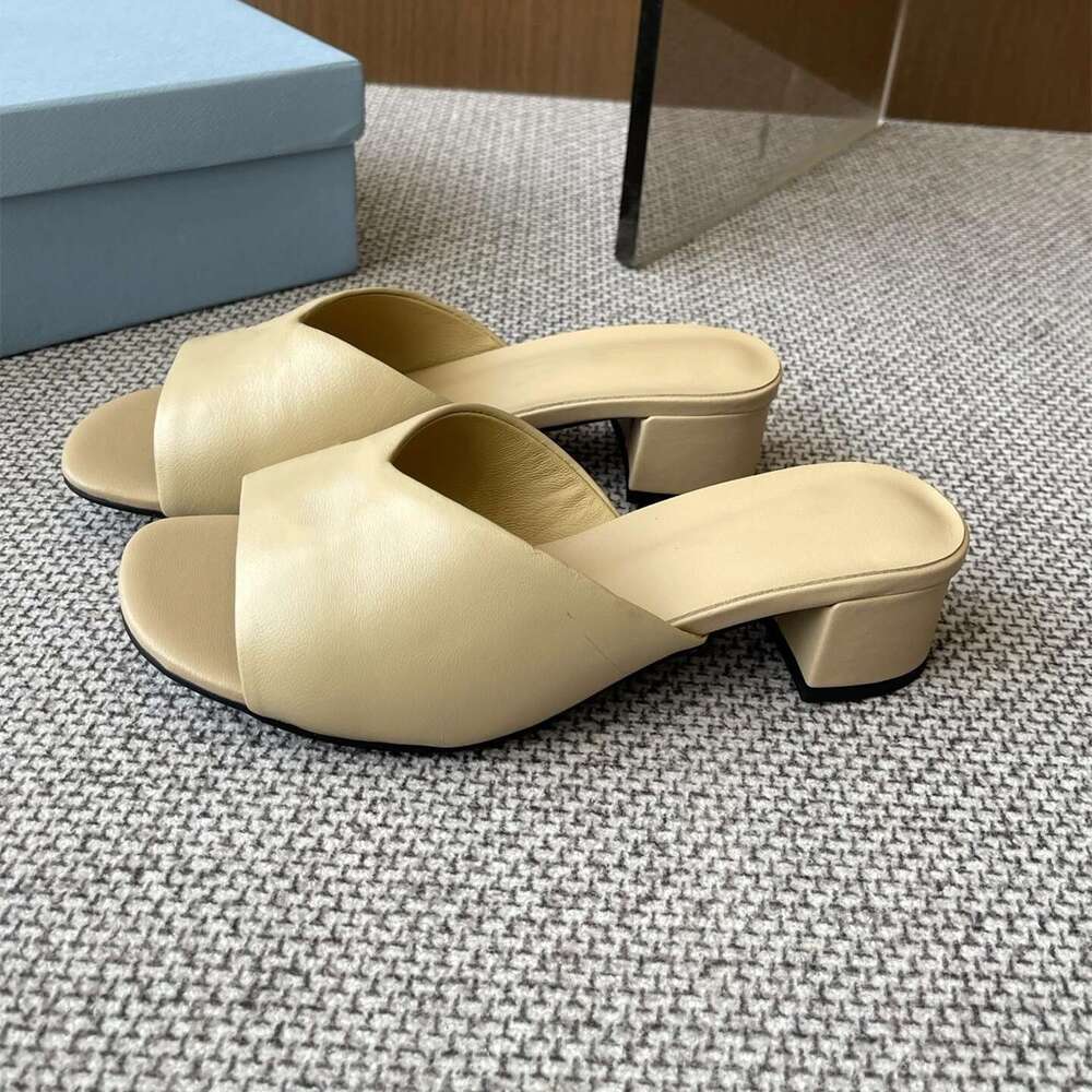 Women Genuine Leather Slippers Med Heels Summer Slides Solid Colors Leisure Pumps Designer Shoes Zapatillas De Mujer
