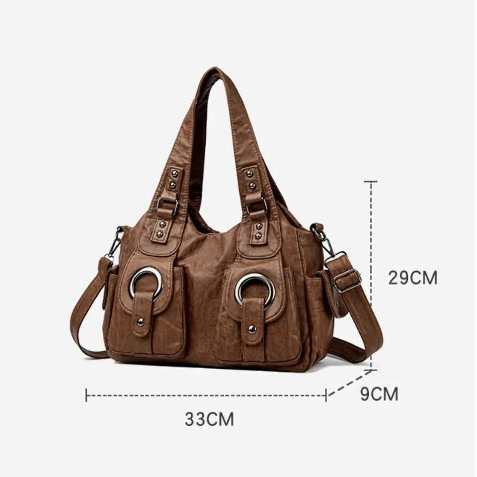 Two Metal Circles High Quality Soft Pu Leather Female Handbags Tote Bags Shoulder Crossbody Bag for Women Mother Z250512