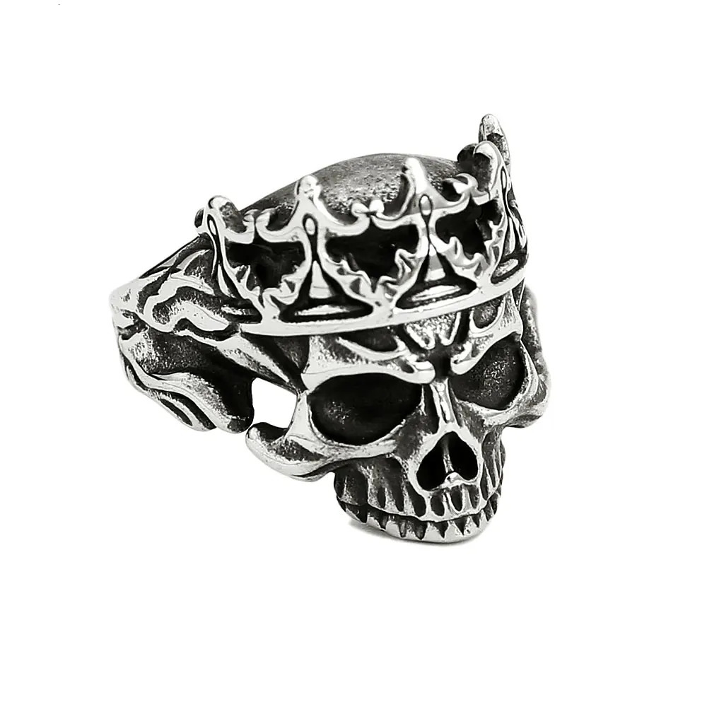 Gothic Vintage Stainless Steel Crown Skull Ring For Men Boys Punk Skull Rings Hip Hop Biker Mens Fashion Jewelry Gift Wholesale 250509