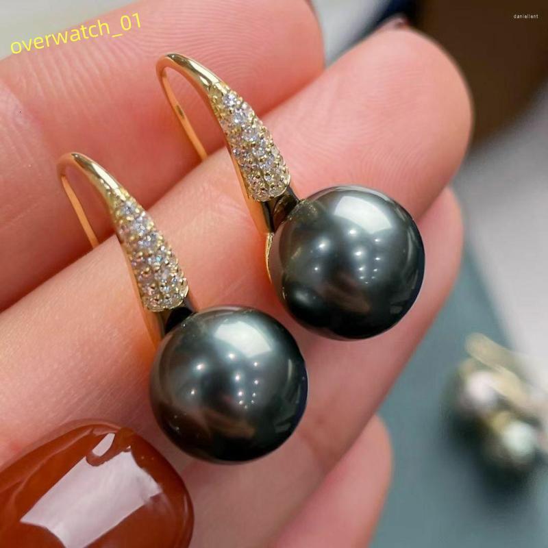 Stud Earrings Stunning 8-9mm Tahitian Round Black Green Pearl Earring 925s