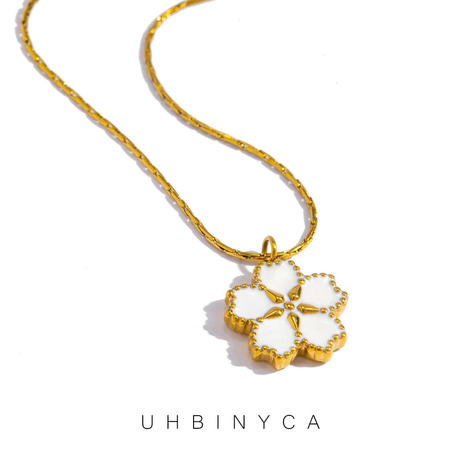 Stainless Steel Cherry Pendant Necklace For Women , Elegant White Floral Polished Hypoallergenic Jewelry As Gift