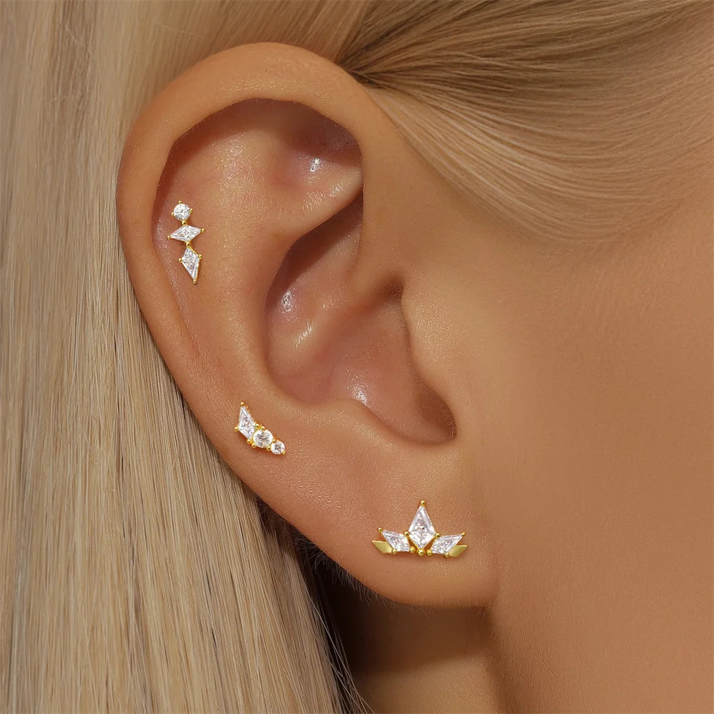 Aide Pendientes Plata 925 Piercing Stud Earrings For Women Cubic Zirconia 925 Sterling Silver Cartilage Earring Fine Jewerly 1pc 250512