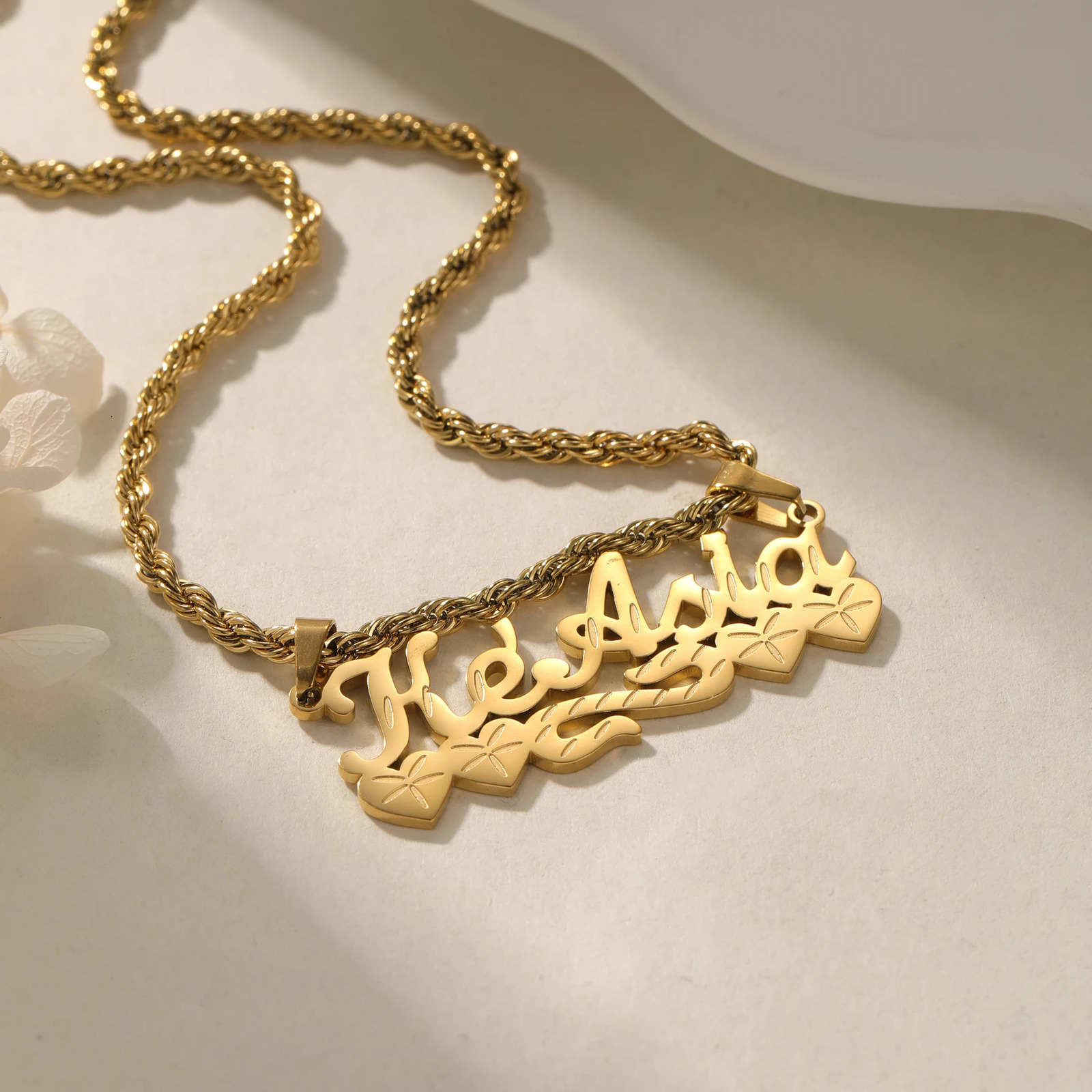 Deep Carving Customized Name Necklace Rope Chain Personalized Heart Necklaces For Women/Men Nameplate Jewelry Gift For Her 250512