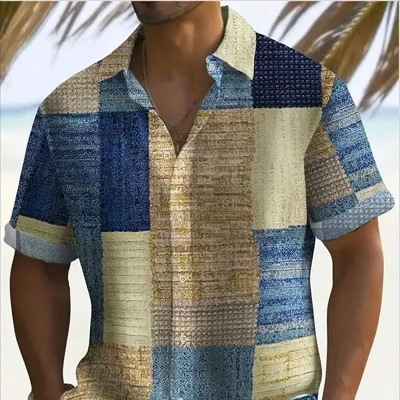 2025 Color Block 3D Printed Mens Shirts Button-down Lapel Short Sleeve Shirt Large Size 5XL High quality Hawaiian Beach Tops 250509