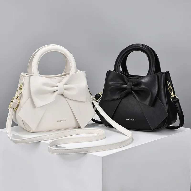 Fashion Casual Handbags For Women Cute Bow Black White Blue Kahki PU Handbags Trendy Daily Shoulder Underarm Bags Womens handbagXJ250512