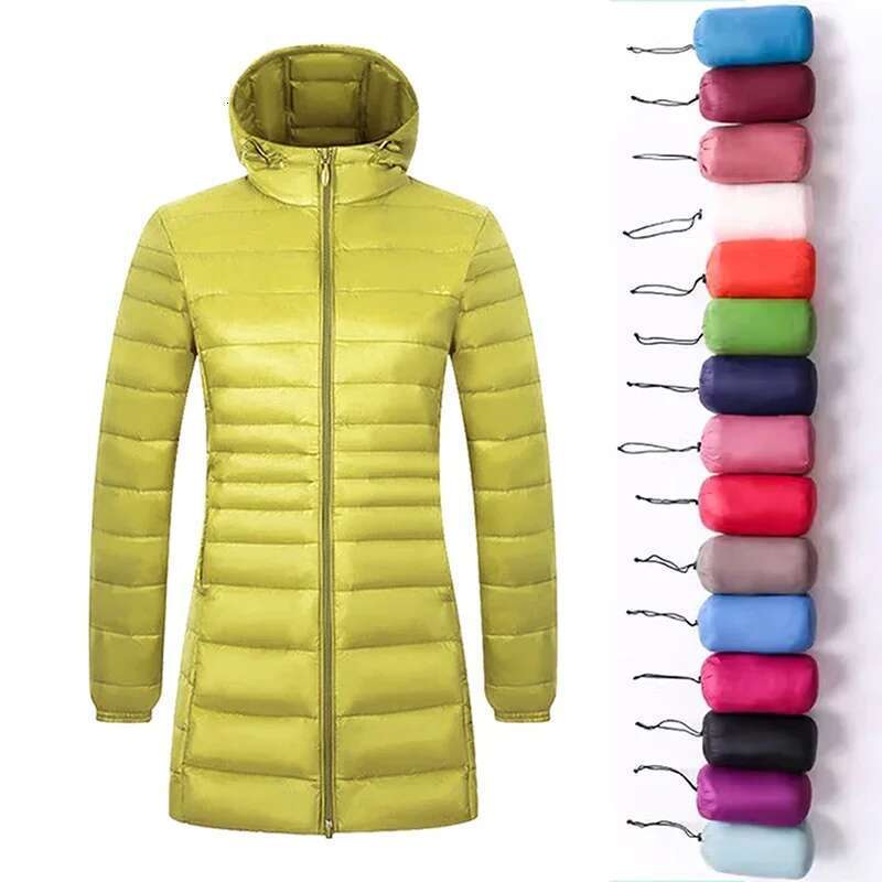 Women Long Warm Light Down Jacket Ladies Fashion Hooded With Portable Storage Bag Puffer Coats Women's Overcoats Hip-Length Coat Designer
