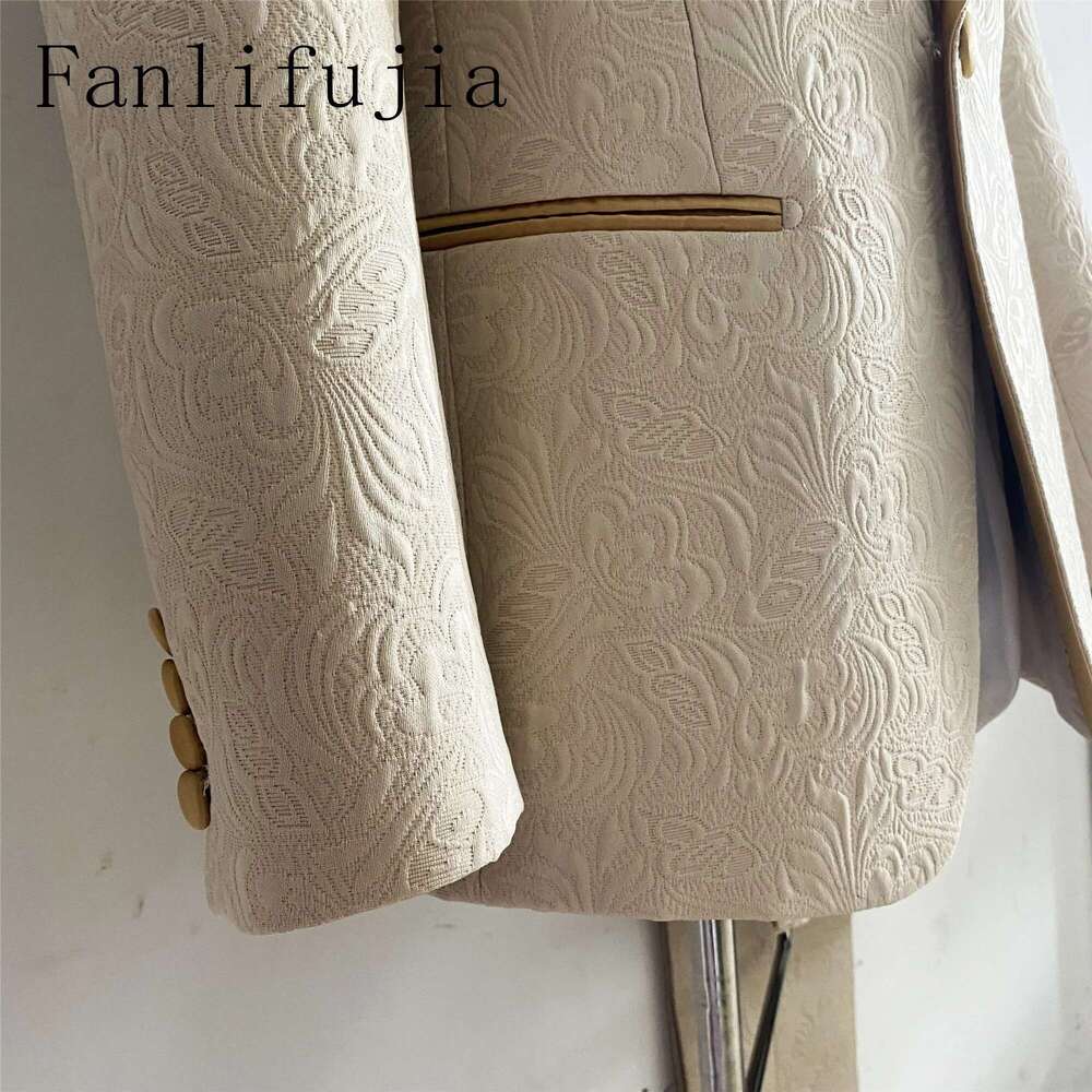 Fanlifujia Mens Wedding 2024 Italian Design Custom Made Champagne Smoking Tuxedo Jacket 2 Piece Groom Terno Suits For Men