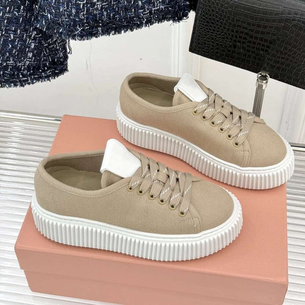 New Women Canvas Sneakers Flat Platform Sports Round Toes Flats Lace Up Solid Colors Designer Shoes Zapatillas De Mujer