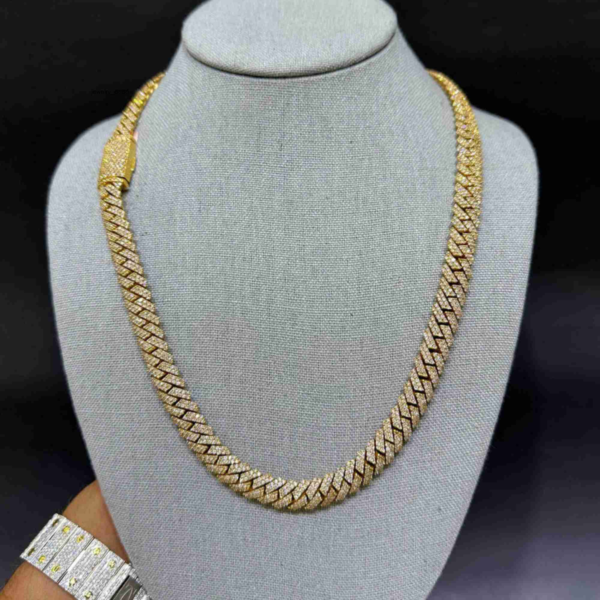 Premium Quality Iced Out Cuban Link Chain 14MM VVS Moissanite Diamond Cuban Link Chain Hip Hop Miami Cuban Chain 10k Gold