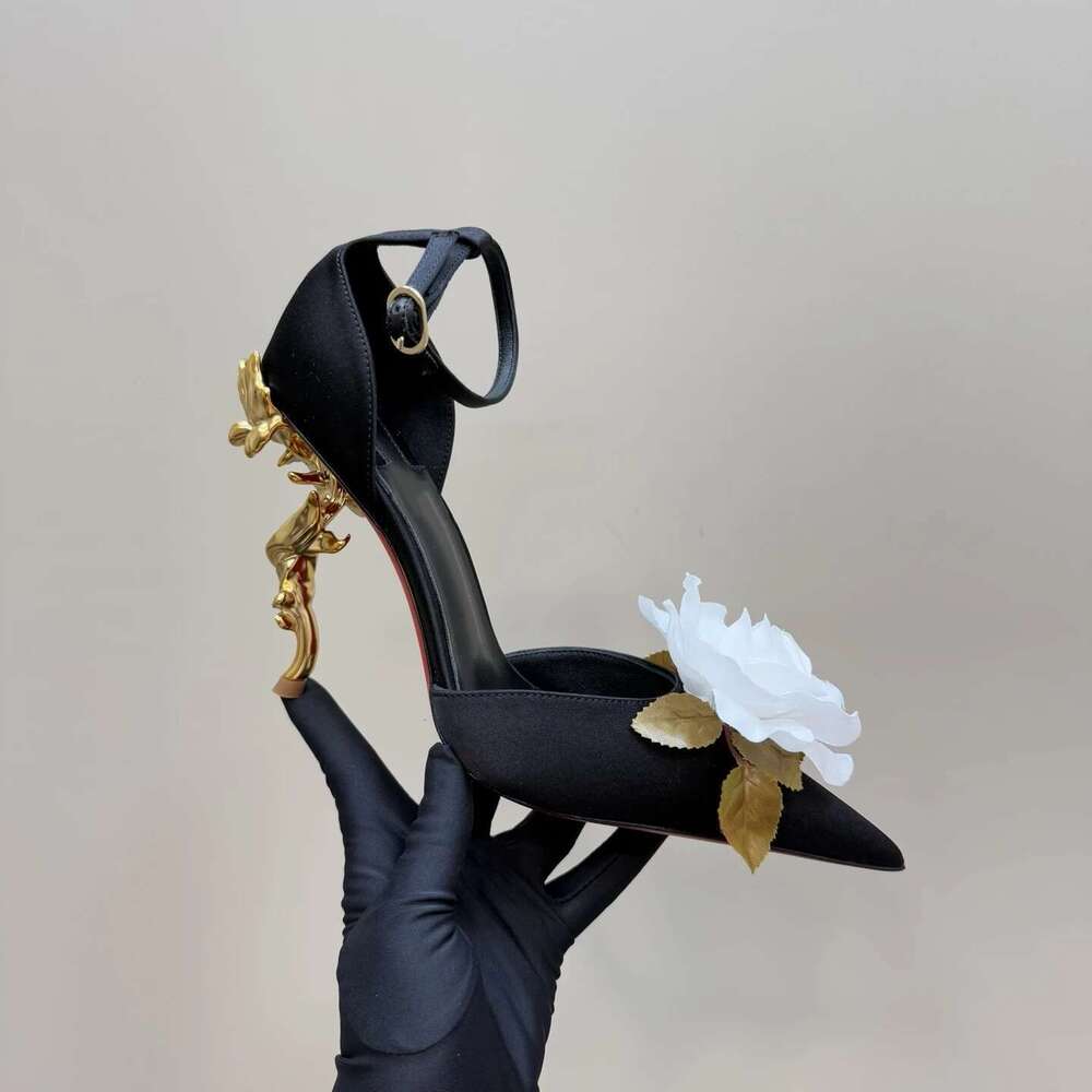 Women Size35-42 Silk Patent Leather Pumps Super High Heels Flower Pointed Toes Party Designer Shoes Zapatillas De Mujer