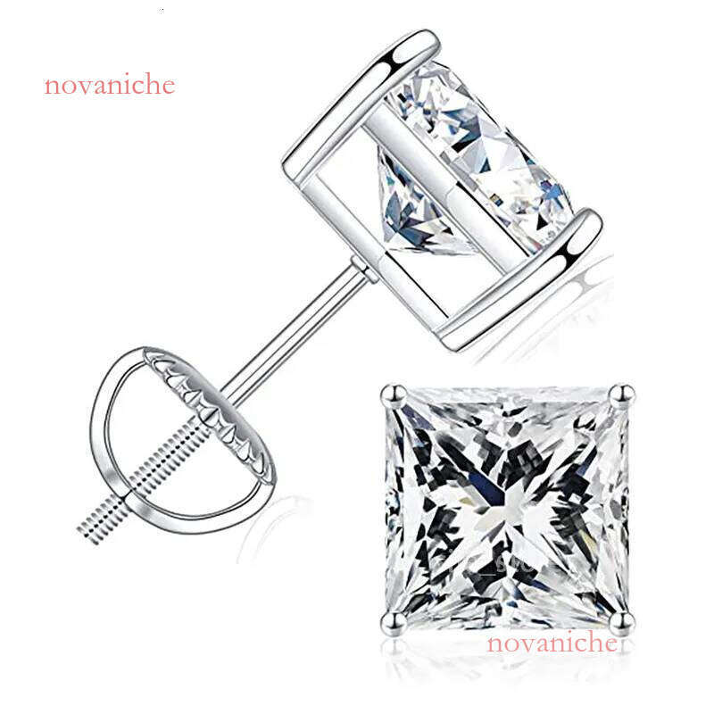 stud designer for women sterling sier 4 prong pass dia tester vvs1 square moissanite earrings gold mens earring jewelry valentines day gift