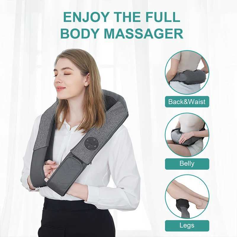 Nekteck Shiatsu Back Shoulder and Neck Massager Cordless Deep Tissue Kneading with Heat Portable Neck Massage Pillow Home UseW250512