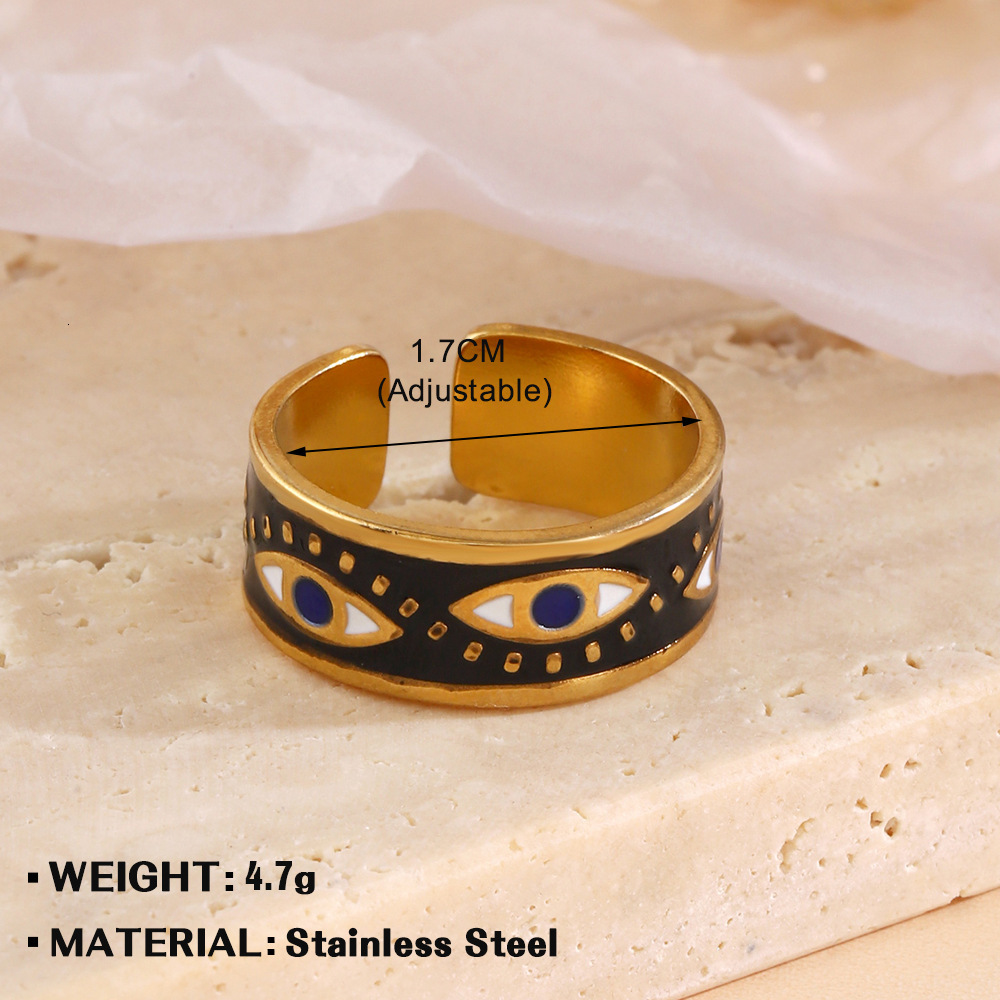 Fashionable Instagram style temperament, black drip oil geometric ring, female personality, gold-plated circular stainless steel ring