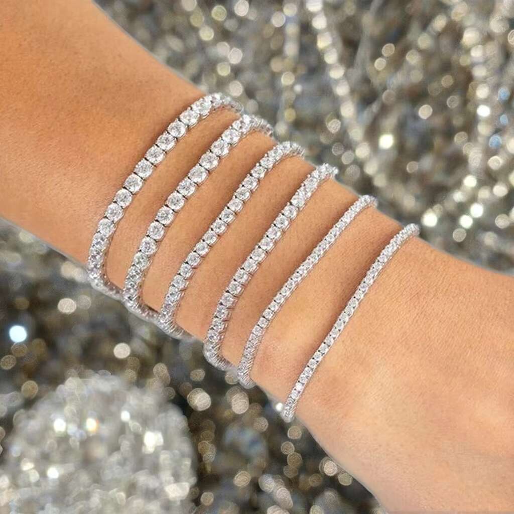 Hip Hop Tennis Chain Moissanite Bracelet Unisex 925 Sterling Silver Versatile Sizes 2mm-5mm for Male Female