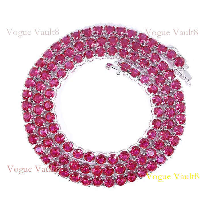 3/4/5mm Wide Red Corundum Sterling Sier Necklace/bracelet Tennis Chain