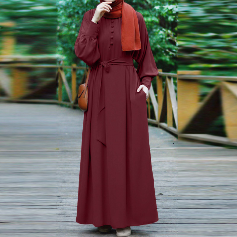 ZANZEA Womens Autumn Sun Skirt Muslim Headband Abaya Dubai Robe Elegant Long Sleeve Party Maxi Vestidos Kaftan 241111