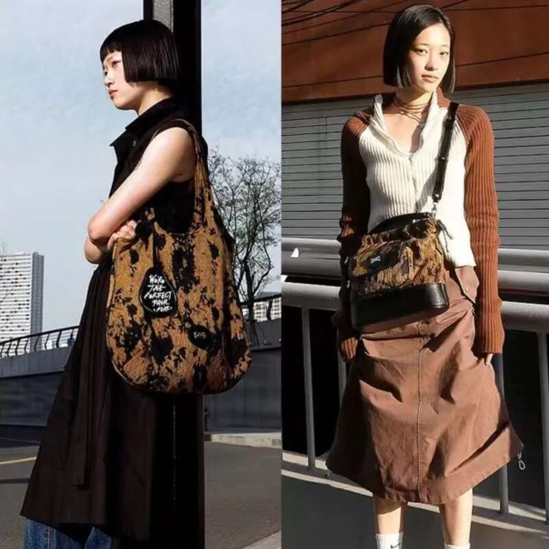 Y2k Underarm Bag Aesthetic Retro Hot Girl Corduroy Brown Handbag Women New Vintage Large Capacity Casual Tote Ladies