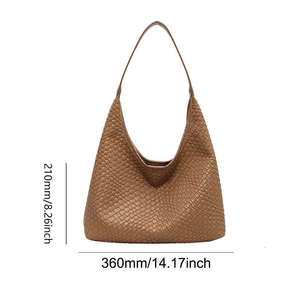 Women Large Shoulder Casual PU Woven Tote Trendy Satchel Hobo Leather Armpit Handbag Commuting Bag