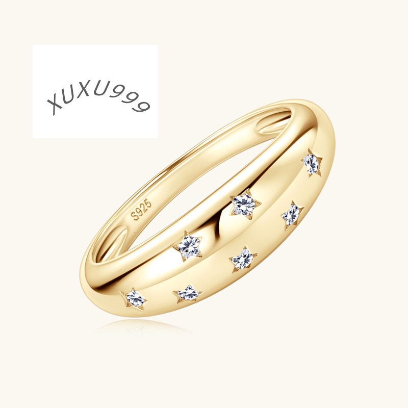 Valentines Day Jewelry Engagement Diamond Gold Plated 925 Silver Band Bezel Setting Star Moissainte Rings for Women