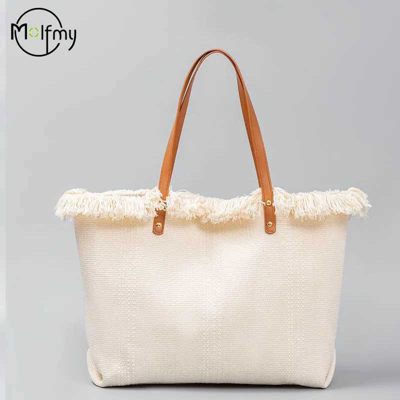 Summer Bags For Beach Tassel Canvas Design Tote Bag Large Capacity Women Handbag Commuter Shoulder Handbag Bags For WomenW250512