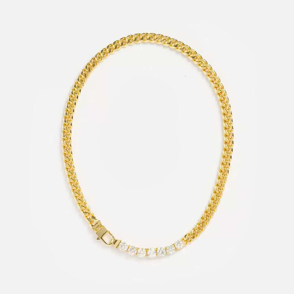Fashionable gold-plated zircon necklace, thick Cuban chain, women's necklace accessories