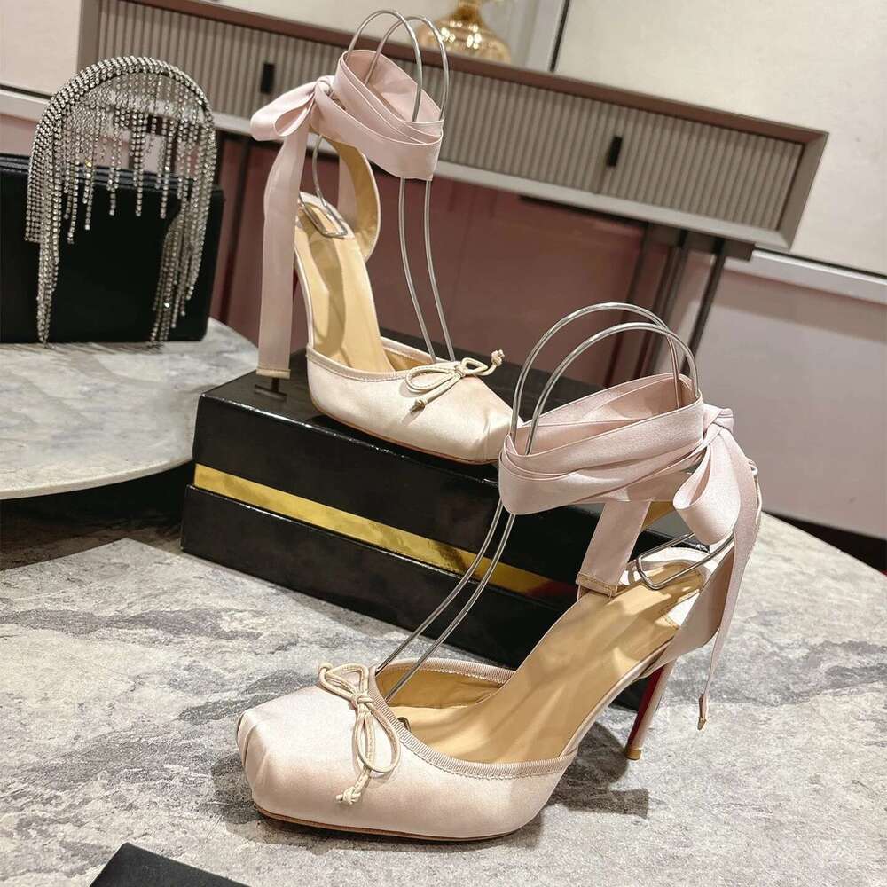 Women Size35-43 Silk Genuine Leather Pumps Super High Heels Butterfly Knot Ankle Strap Designer Shoes Zapatillas De Mujer