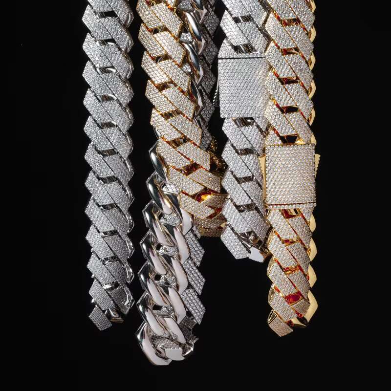 20mm Wide Moissanite Jewelry Necklace 20 Inches 22 24 Inch Sier Cuban Link Chain for Men