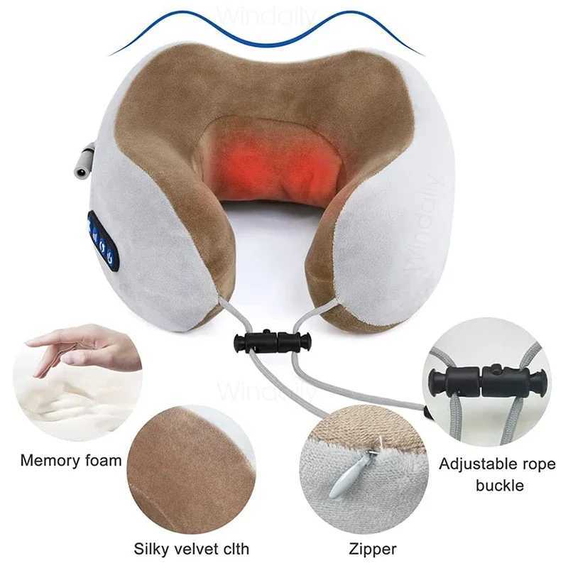 Electric Neck Massager With Heat Vibration 3D Kneading Shiatsu Massage U Shaped Pillow For Shoulder Cervical Pain Relief FatigueW250512