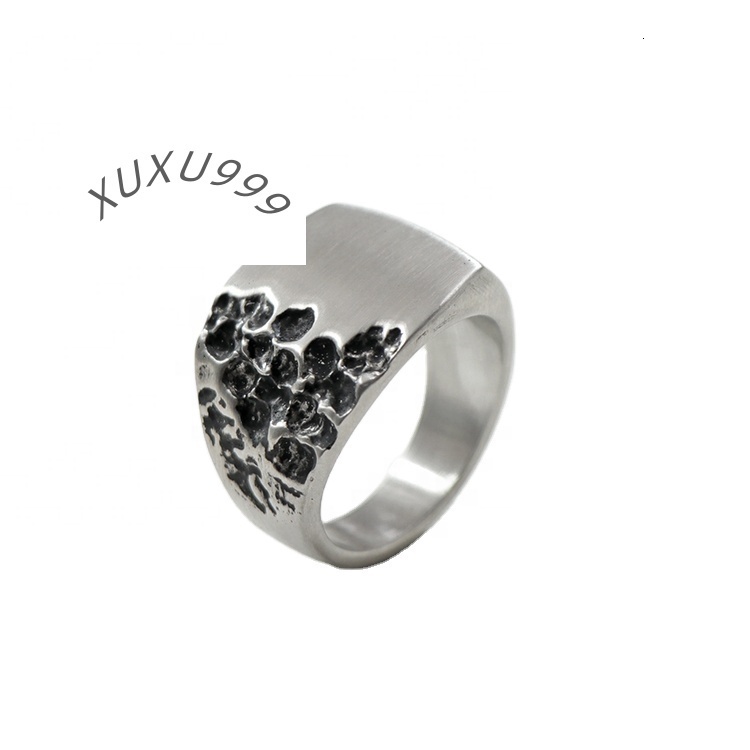 Vintage Stainless Steel Floral Signet Ring Gothic Style Jewelry for Men