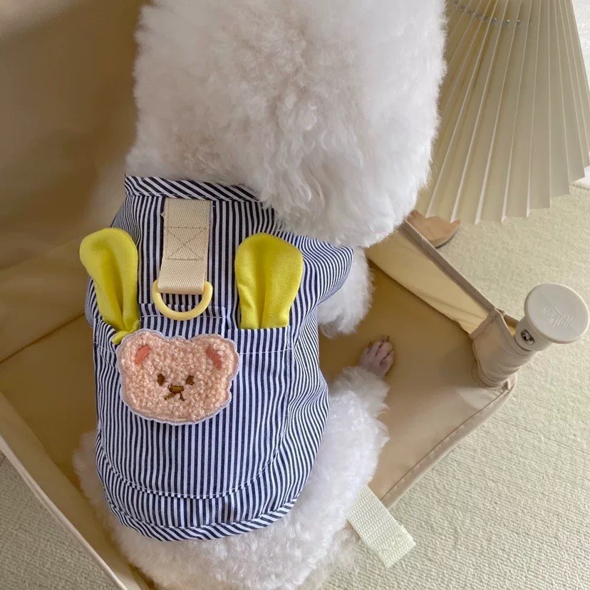 T00184 ins summer dog clothes Teddy Bichon small dog with traction ring thin dog striped vest can be traction