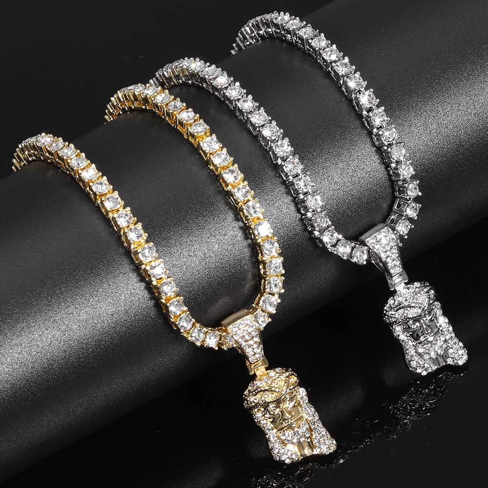 Jesus Christ Piece Head Face Pendant For Men Iced Out Shining Crystal Charm Necklace With Chain Hip Hop Jewelry 250509