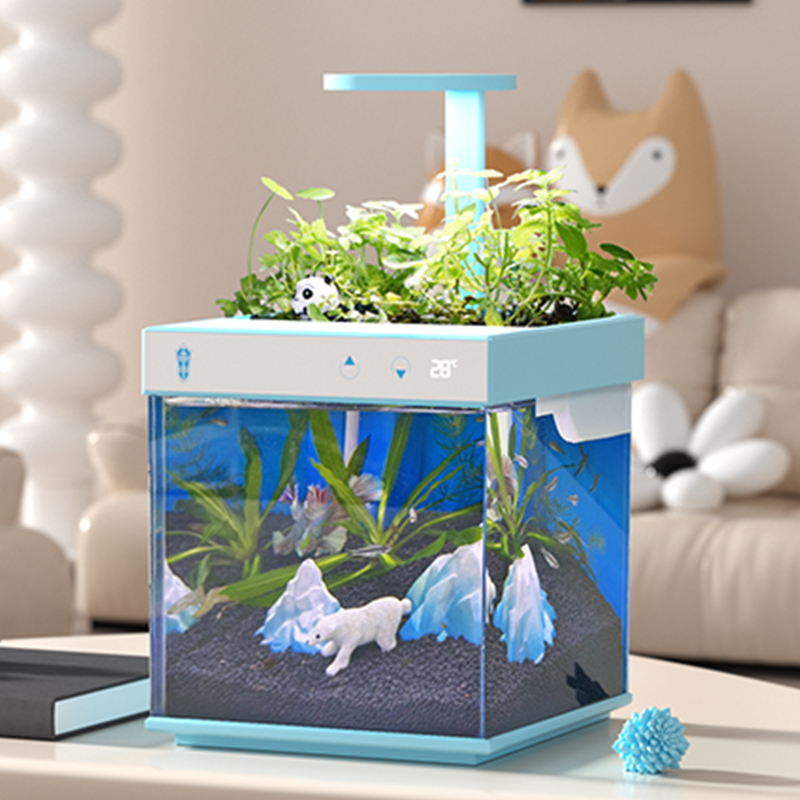 Small eco ultra-white fish tank aquarium with self-cleaning High-transparency low-energy filter Desktop-sized