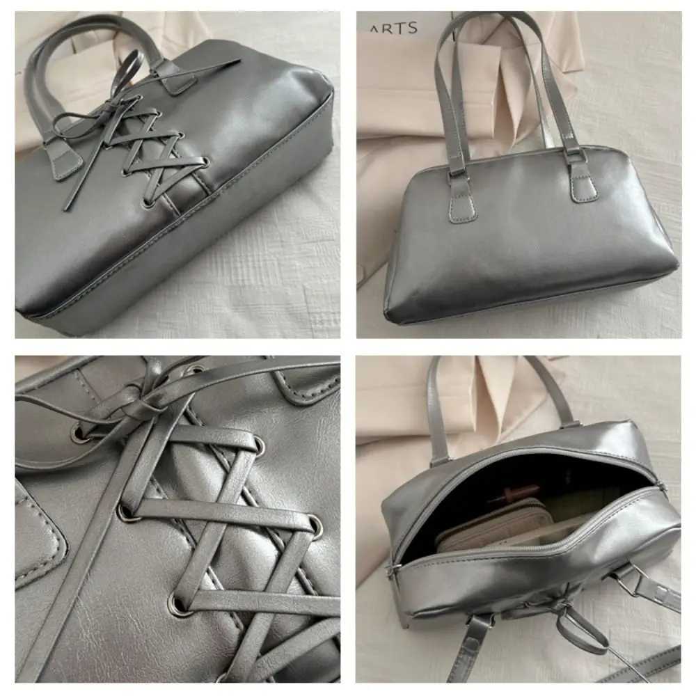 French Style Bow Ribbons Bowling Bag Elegant PU Leather Boston Shoulder Bag Large Capacity Casual Women Handbags Underarm BagW250512