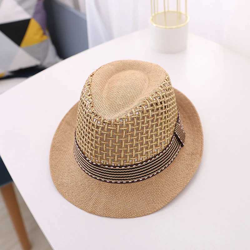 Fashion Children Jazz Top Hat Cool Breathable Kids Straw Cap Fashion Baby Summer Sun Hats 4-12Year Boy Girl Sunshade Panama Caps R250512