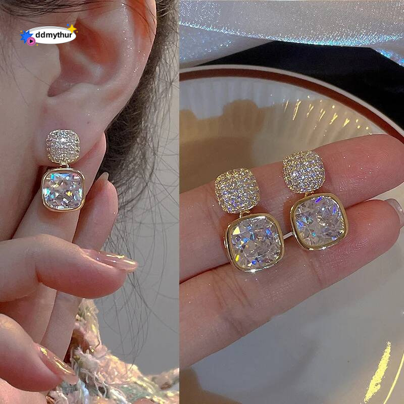New Square Colorful Zircon Ear Stud Earrings for Women Personality Fashion Daily Wear Accessories Party Jewelry Birthday Gifts ddmythur
