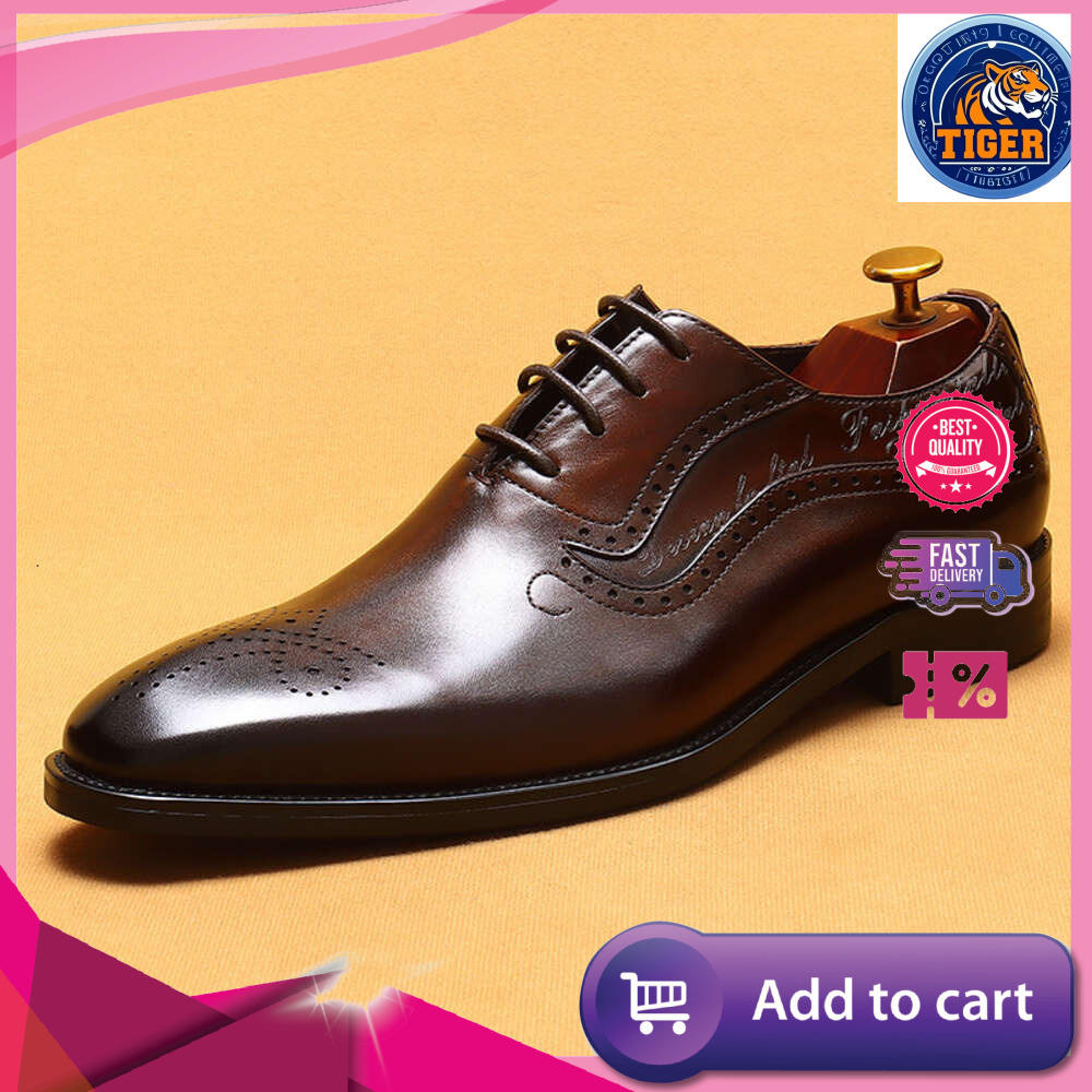 Ddmytiger Leather Genuine Pointed Hand Painted Men S Shoes Business Dress Carved Block Oxford Outdoor Shoes