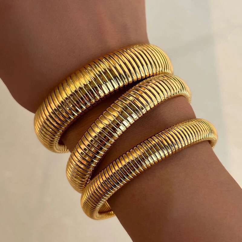 Vintage Gold Color Bangles For Women Chunky Stretch Thick Metal Wide Wristband Bracelets Set Fashion Unisex Jewelry Gifts 2025