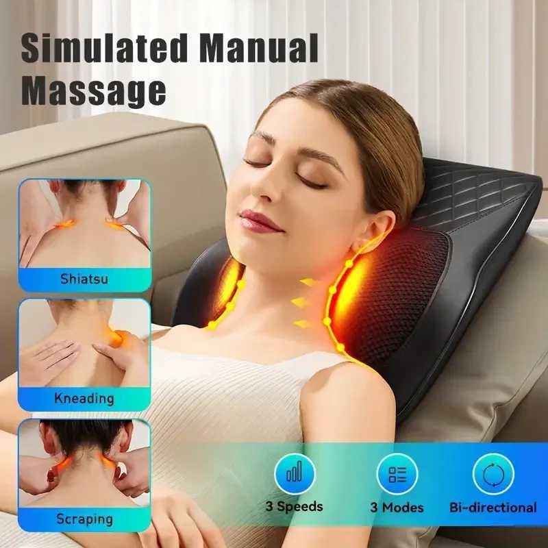 1pc Back Neck Massage Pillow Heating Electric Cervical Multifunctional Body Massager Waist Back Shoulder Shiatsu KneadedW250512