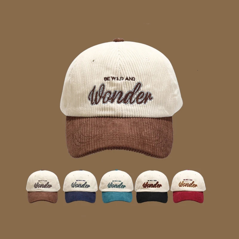Color blocked ins retro letter embroidered corduroy hat for men and women autumn winter duckbill capversatile baseball cap 250512