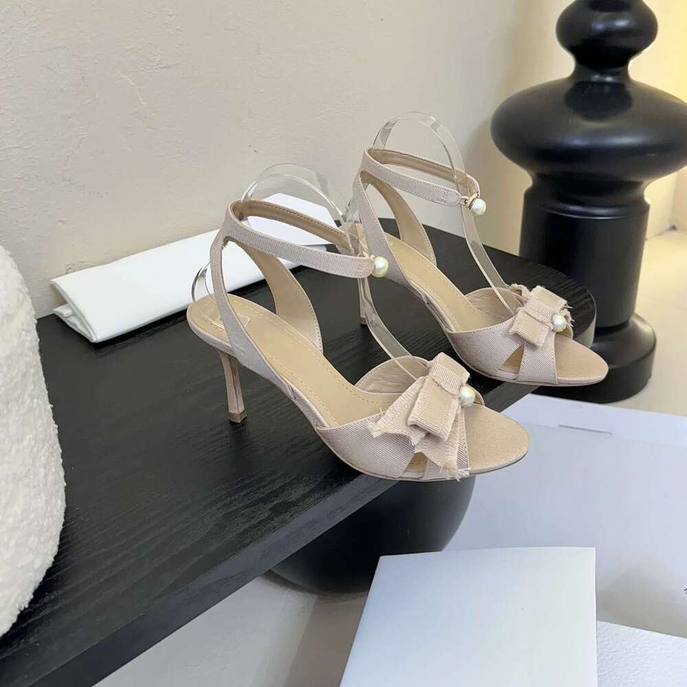 Women Size35-42 Butterfly Knot Sandals Super High Heels Pearls Pumps Genuine Leather Designer Shoes Zapatillas De Mujer